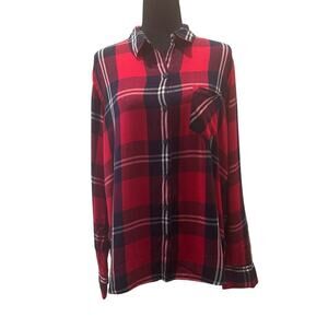 Woolrich Madras Flannel Plaid Button Up Long Sleeve Shirt Western Women Size XL